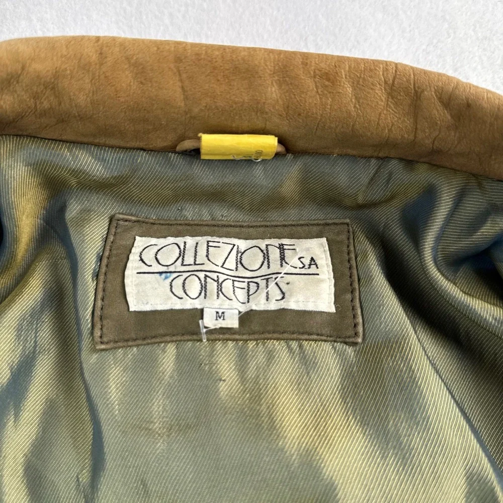 Collezione Concepts‎ Vintage Mens Leather Parka Jacket Olive Green Toggle Size M